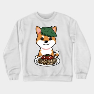 Cute orange dog eating spaghetti Crewneck Sweatshirt